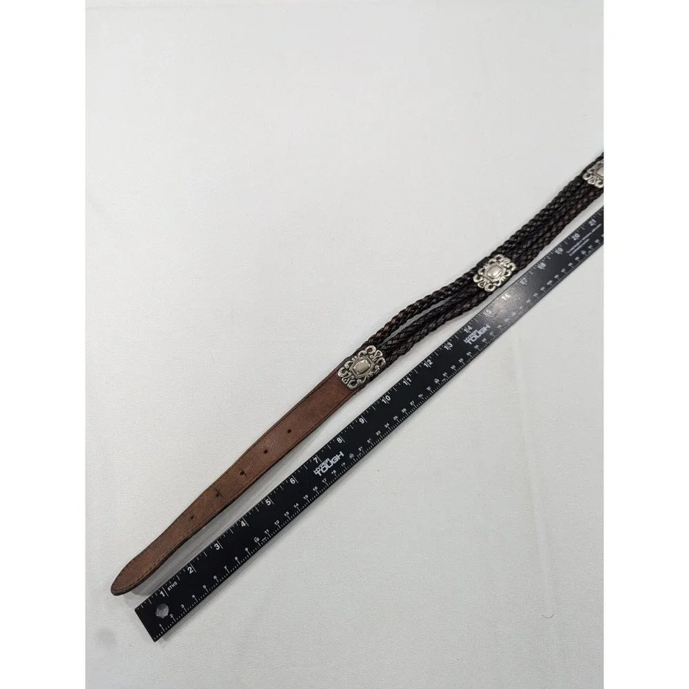 Amiee Lynn‎ Belt Women 32 Braided Leather Brass Buckle Belt Brown Horse Bit
